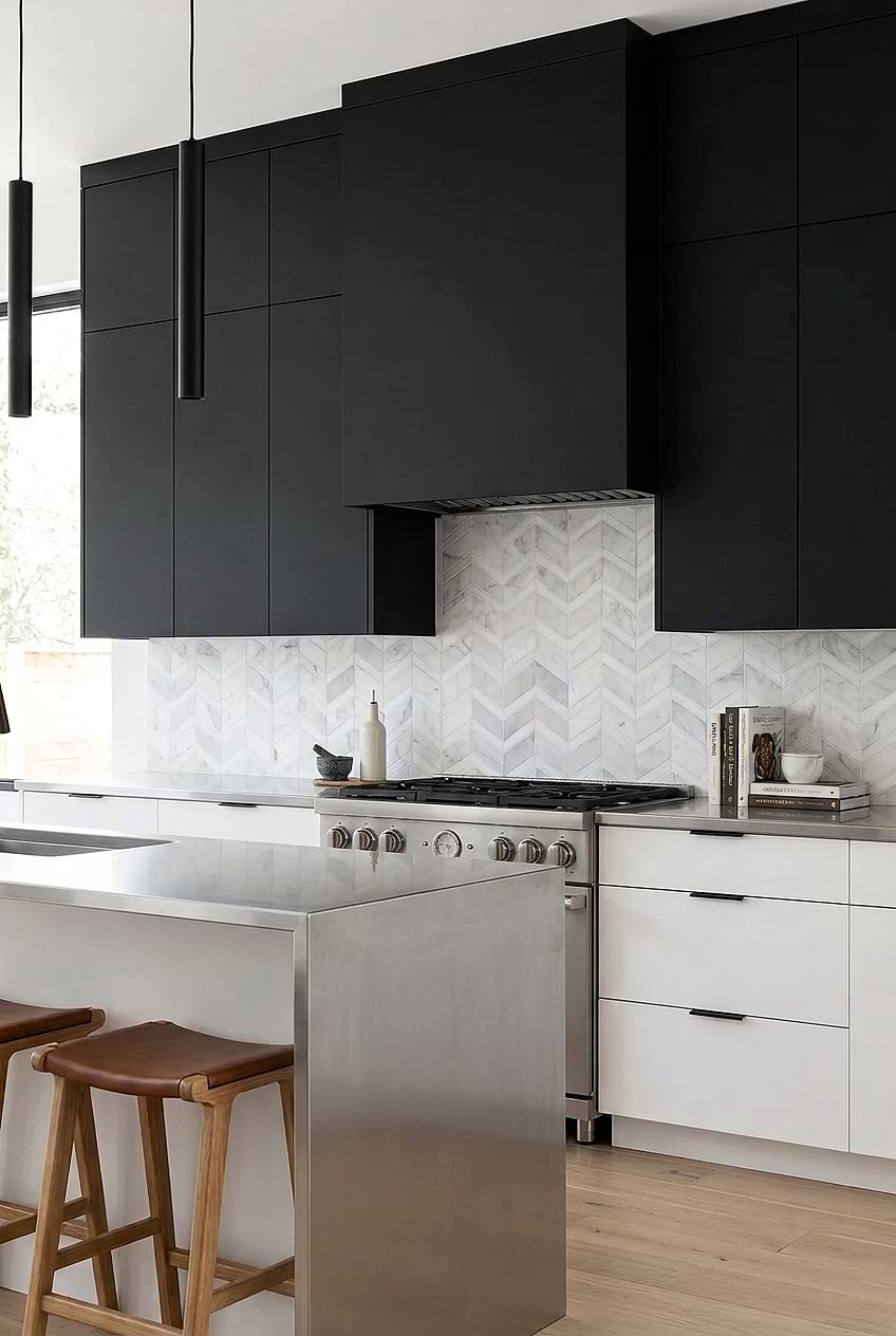 White Gray Chevron Marble Backsplash BA6311