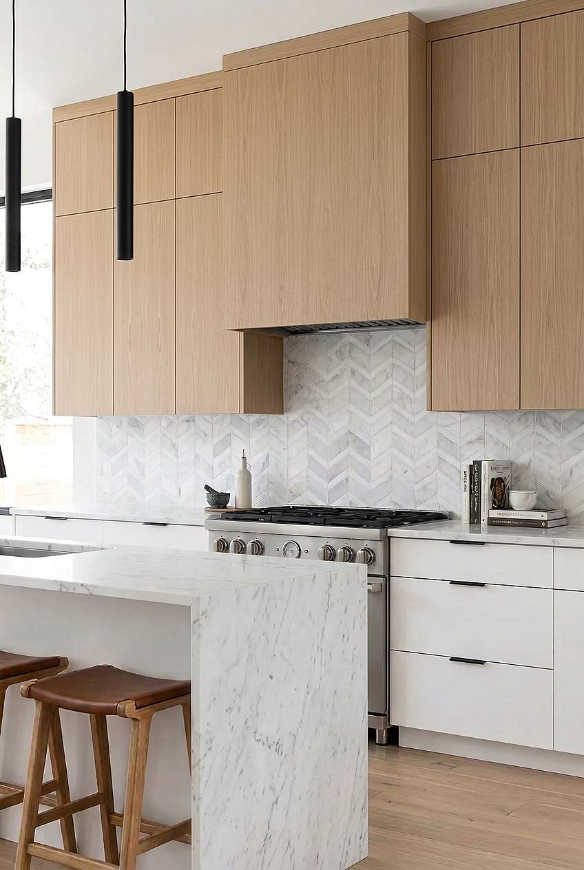 White Gray Chevron Marble Backsplash BA6311