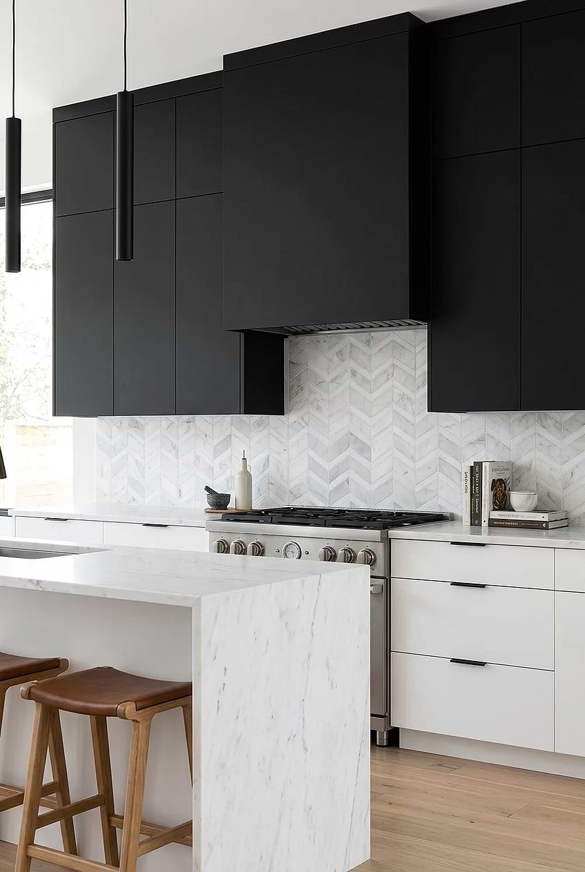 White Gray Chevron Marble Backsplash and Countertops BA6311