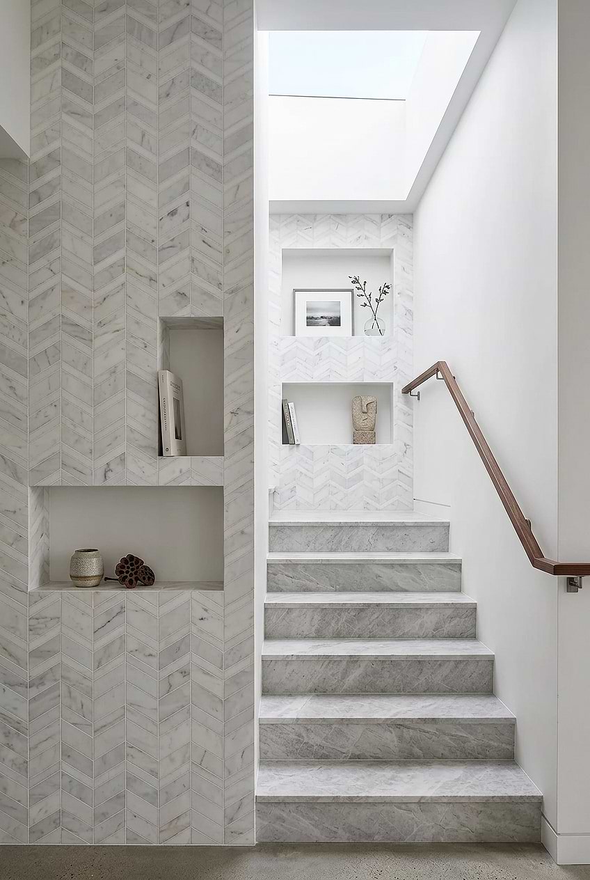 White Gray Chevron Marble Staircase Wall Tile BA6311
