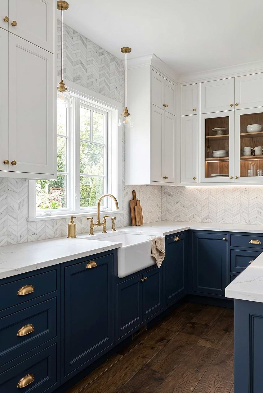 White Gray Gold Chevron Marble Kitchen Backsplash BA6311