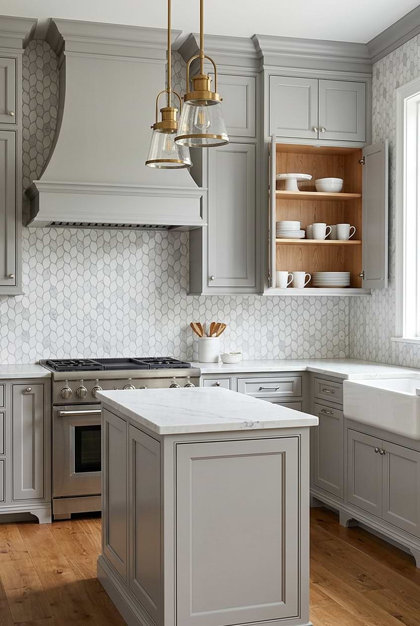 White Gray Leaf Marble Backsplash BA6316