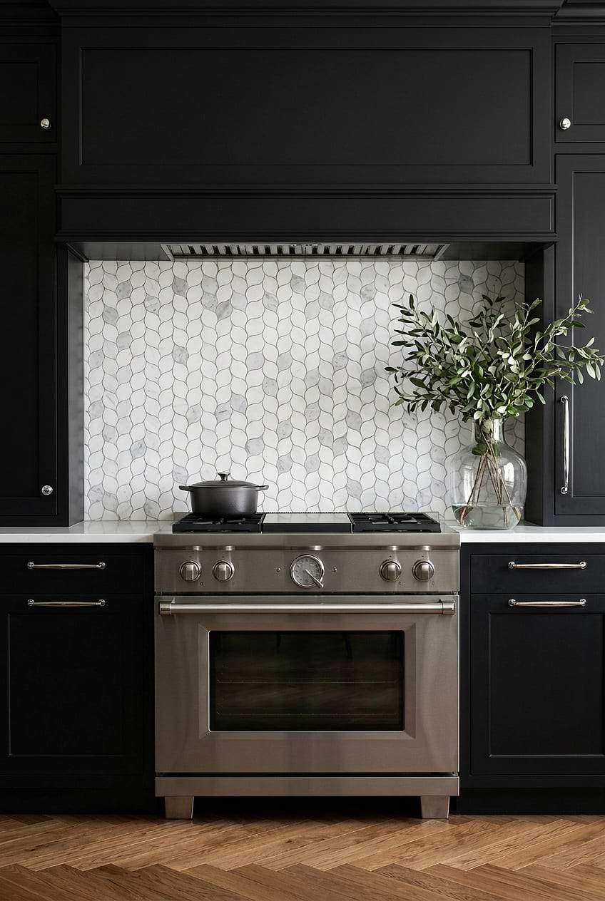 White Gray Marble Leaf Backsplash BA6316