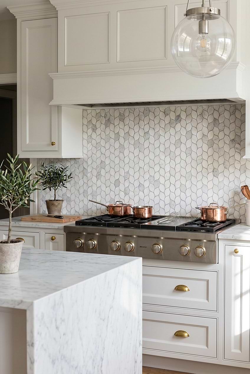 White Gray Marble Leaf Backsplash BA6316