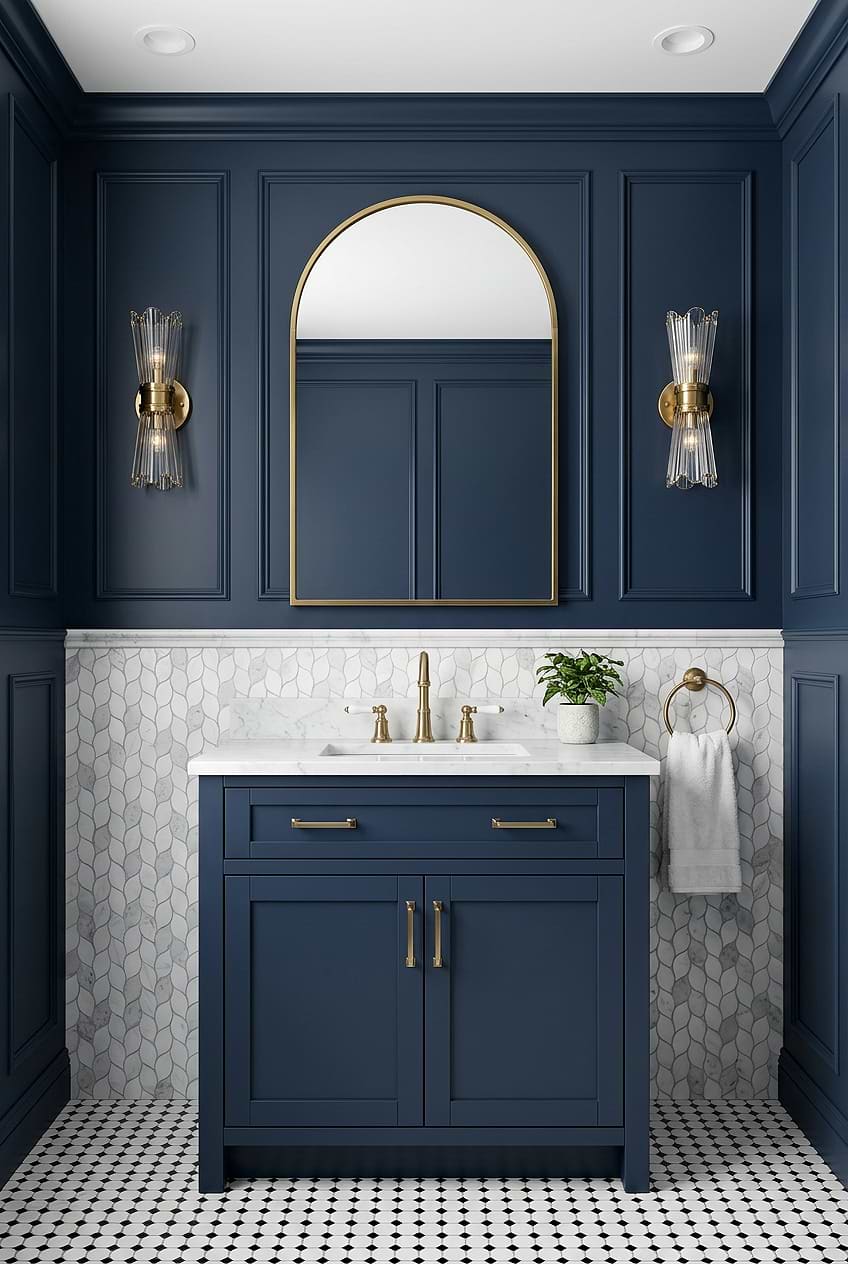 White Gray Marble Leaf Blue Vanity BA6316