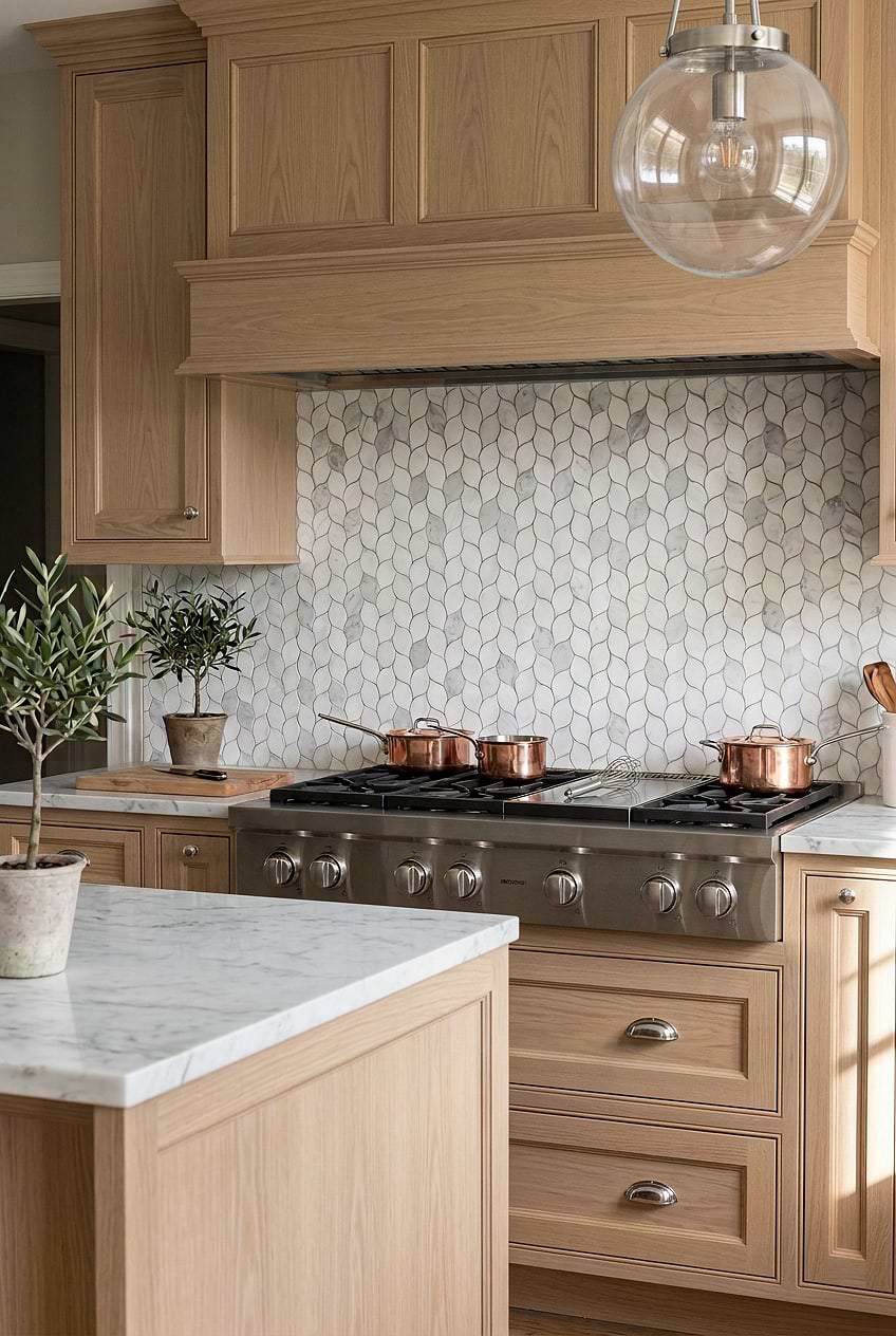 White Gray Marble Leaf Kitchen Backsplash BA6316