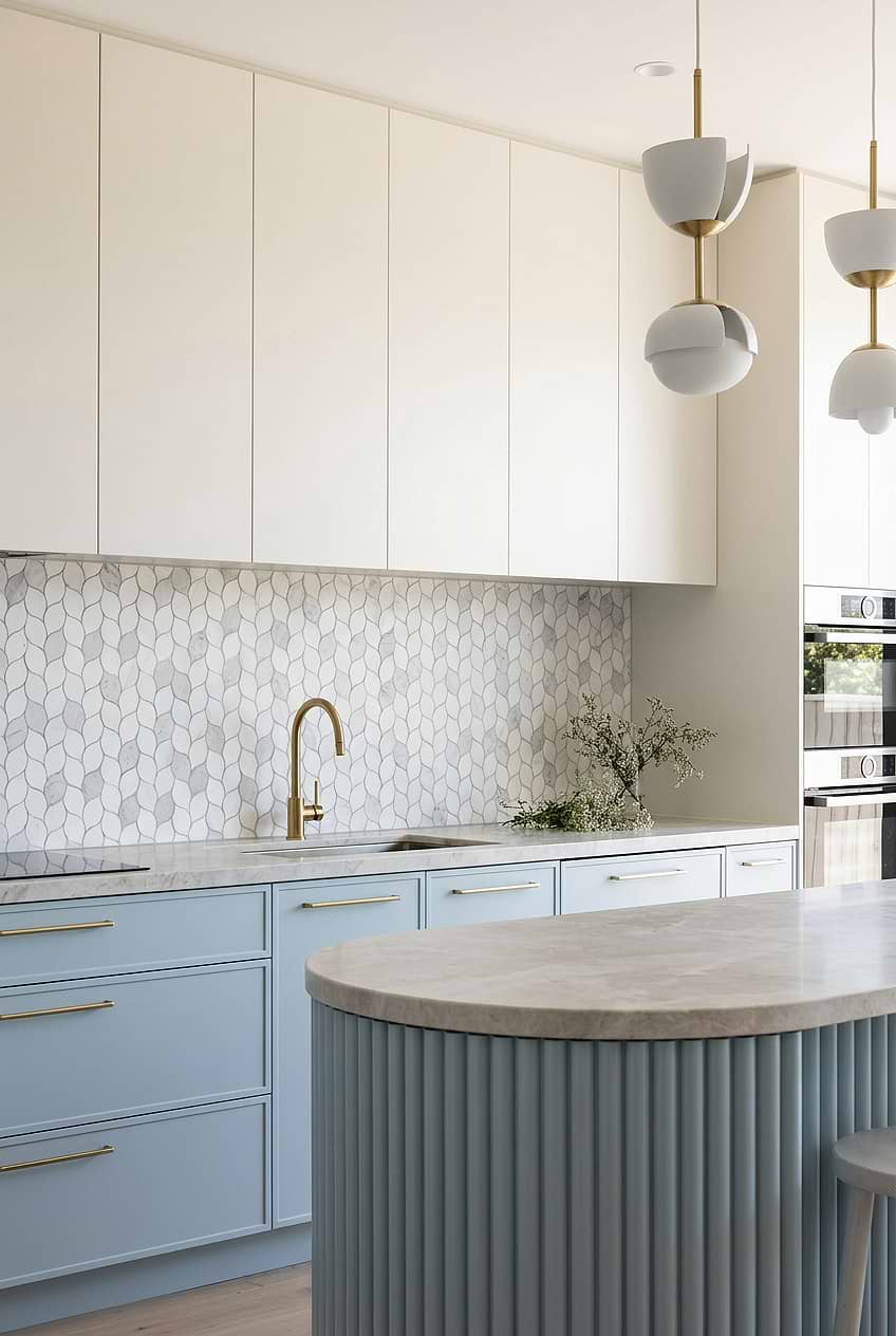 White Gray Marble Leaf Kitchen Tile BA6316