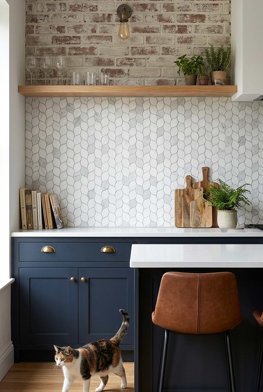 White Gray Marble Leaf Mosaic Backsplash BA6316