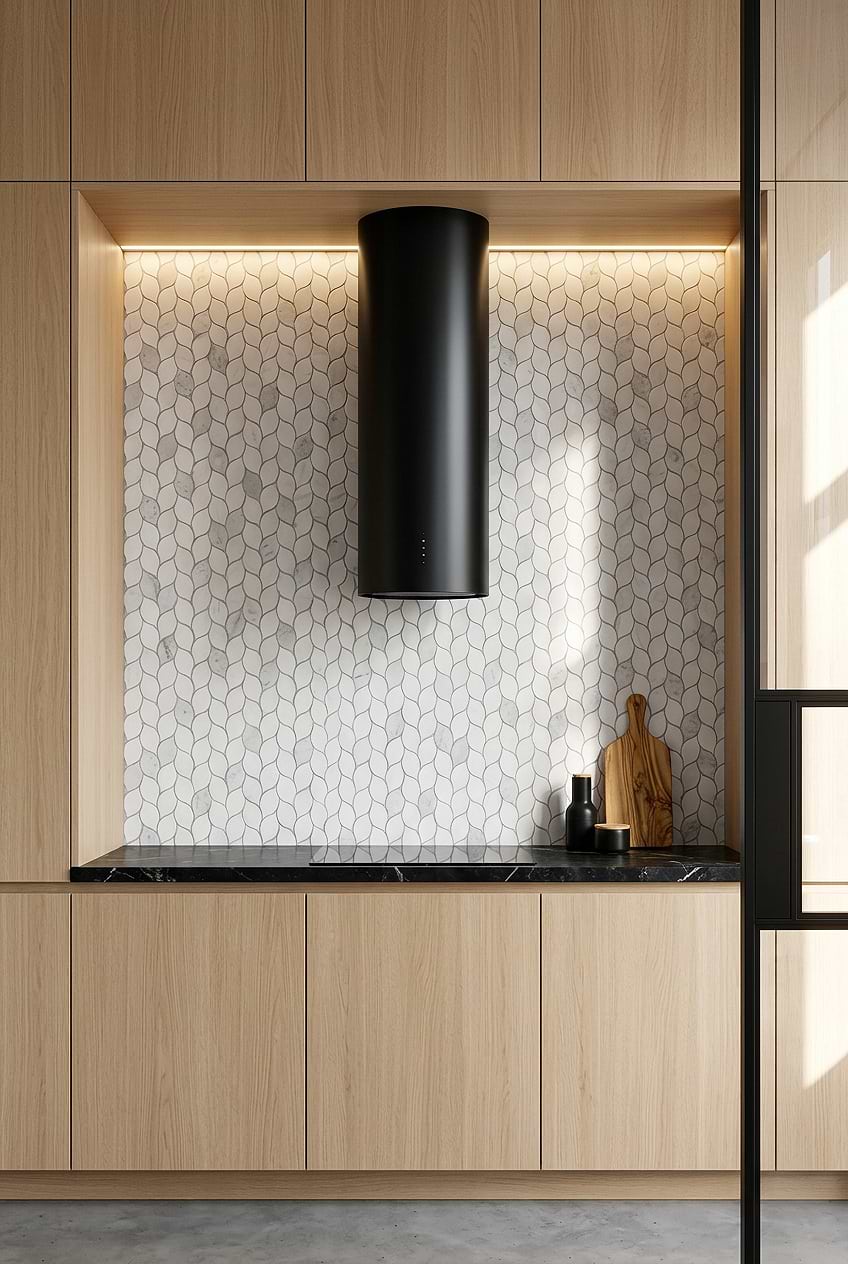 White Gray Marble Leaf Mosaic Kitchen BA6316