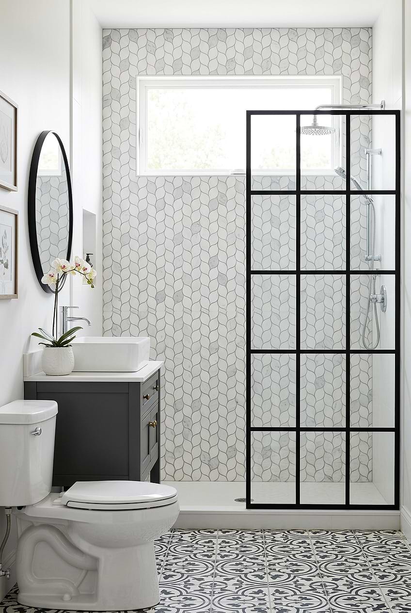 White Gray Marble Leaf Shower Tile BA6316