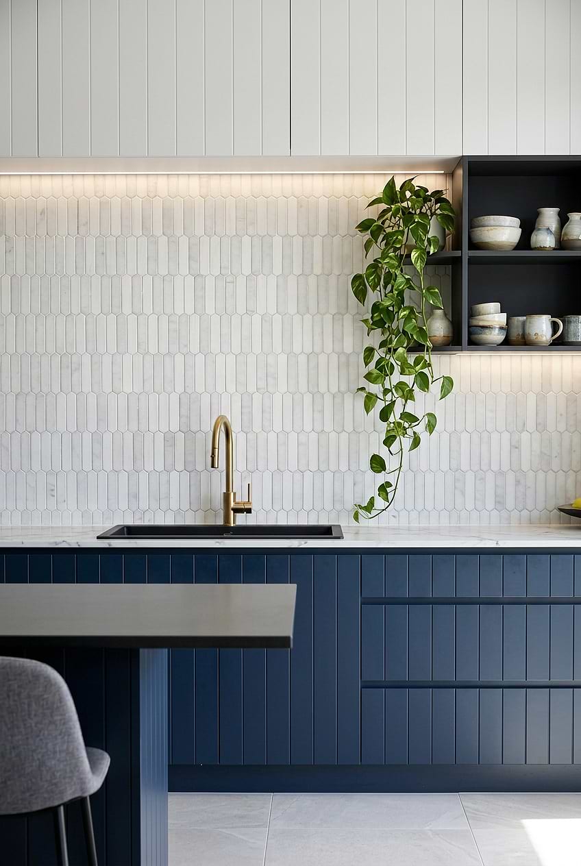 White Gray Marble Picket Backsplash BA6321