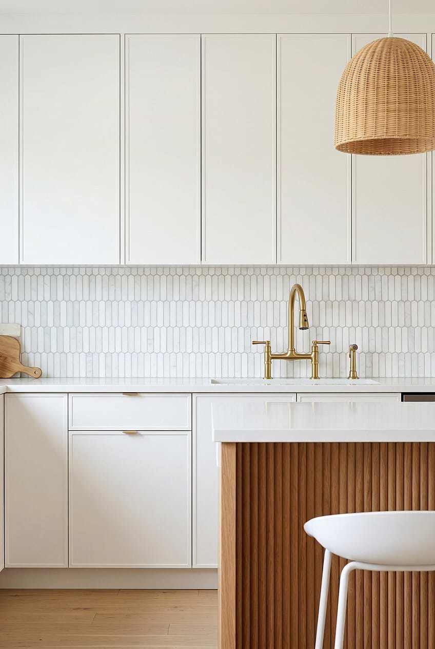 White Gray Marble Picket Kitchen Backsplash BA6321