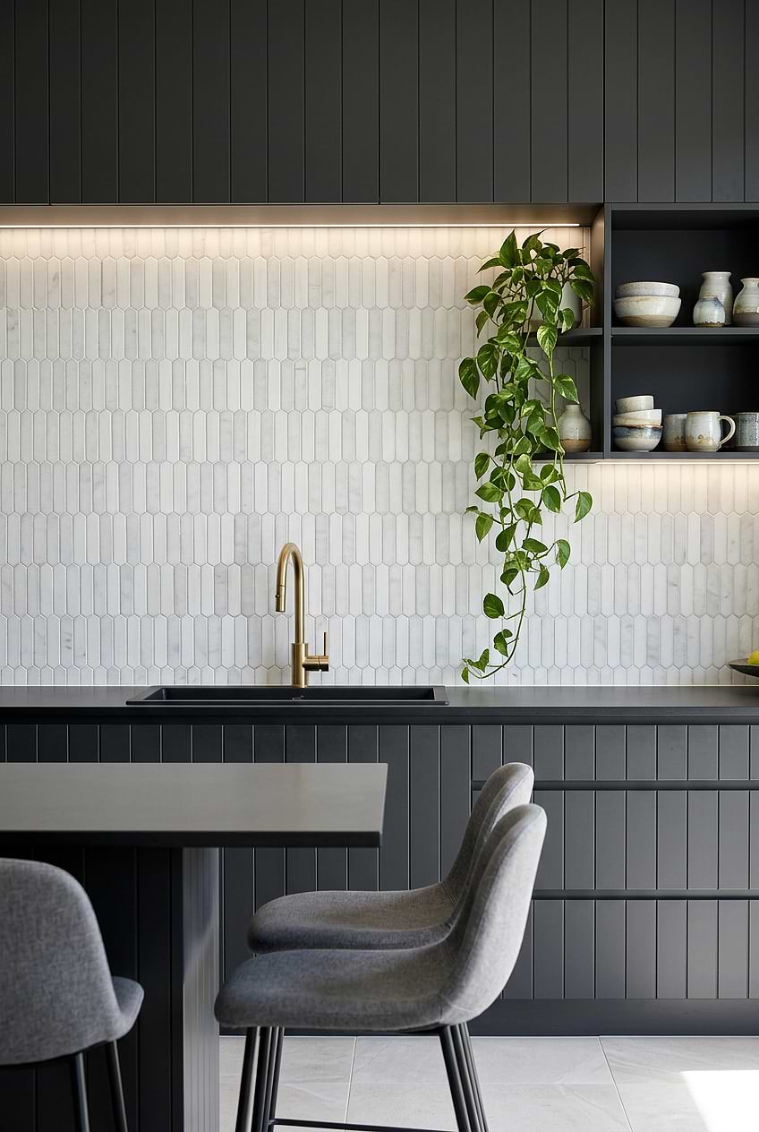 White Gray Marble Picket Kitchen Backsplash BA6321