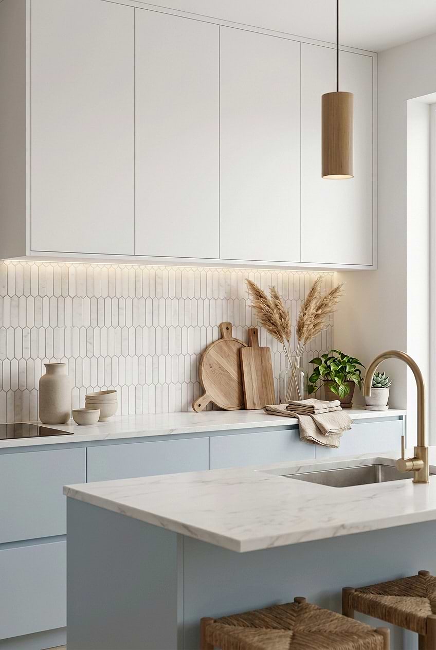 White Gray Marble Picket Kitchen Tile BA6321