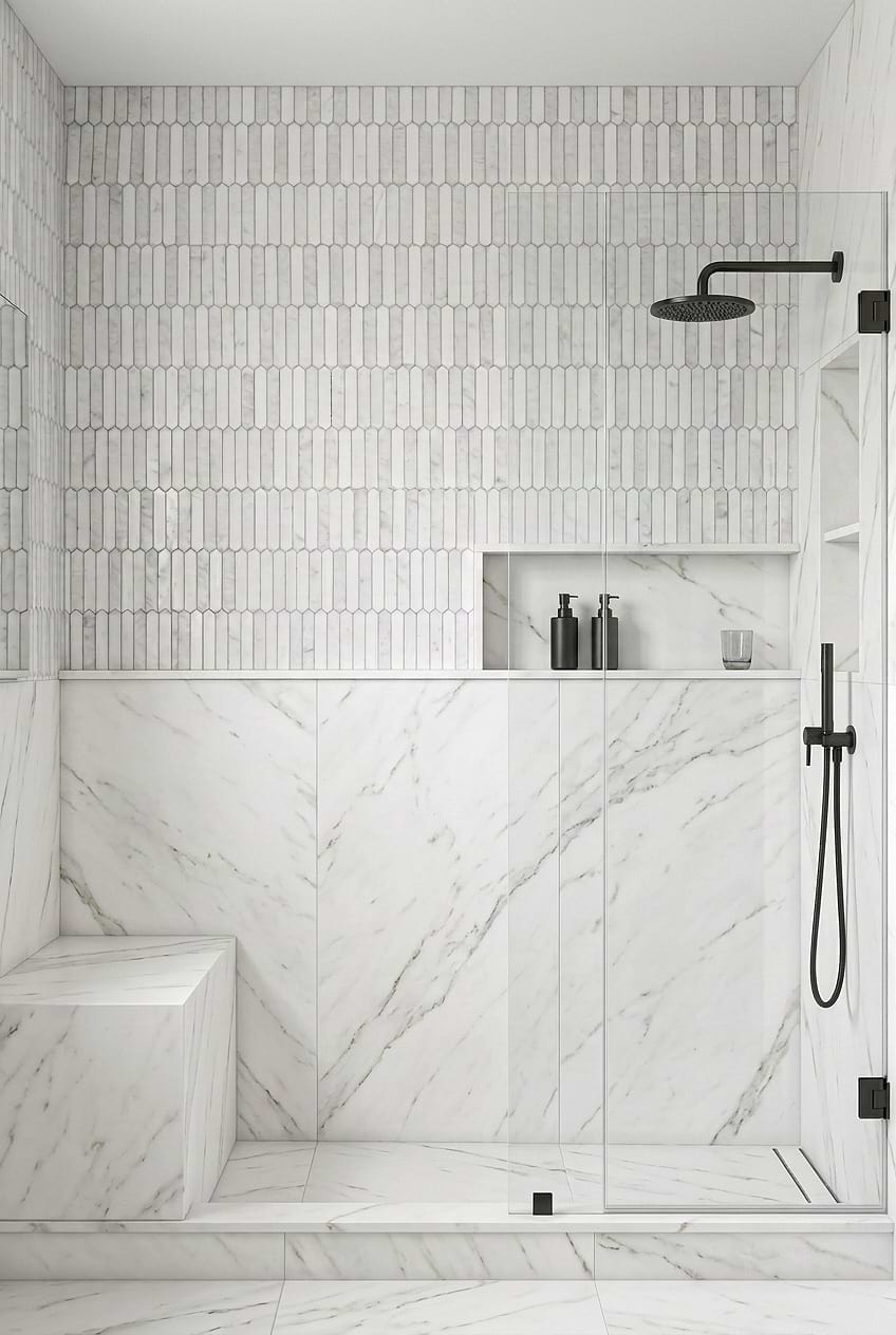 White Gray Marble Picket Shower Tile BA6321