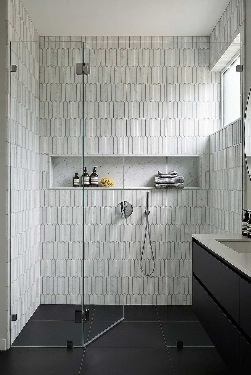 White Gray Marble Picket Shower Tile BA6321 White Gray Marble Picket Shower Tile BA6321