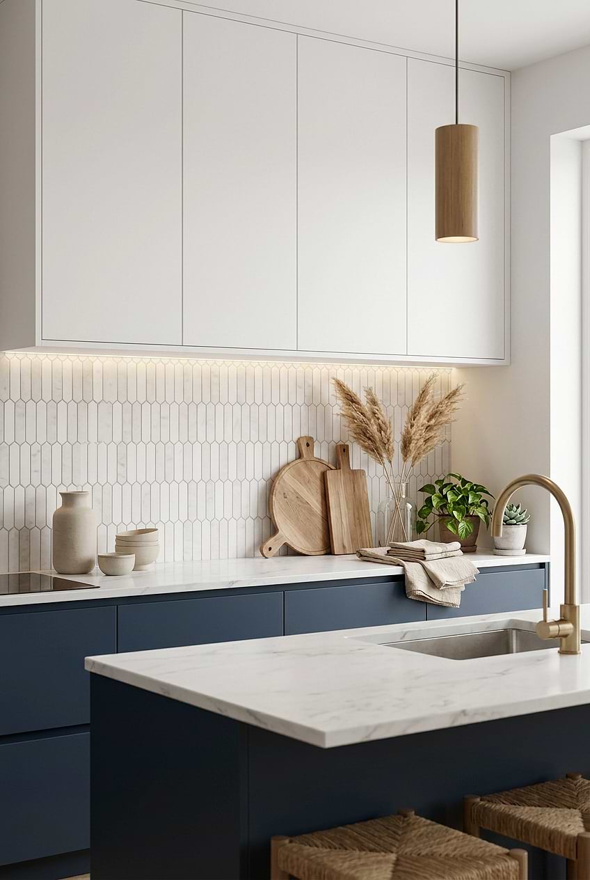 White Gray Marble Picket for Blue Kitchen BA6321