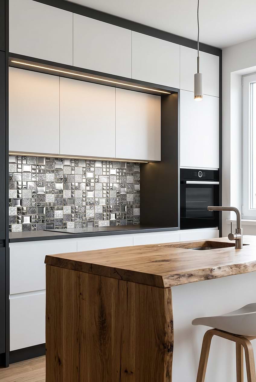 White Gray Metal Mosaic Backsplash BA62014