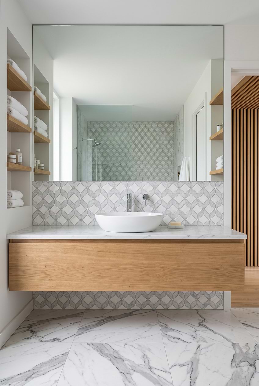 White Gray Waterjet Mosaic Bathroom Backsplash BA6317
