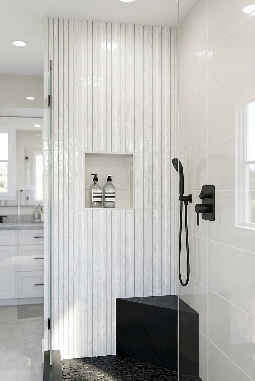 White Linear Glass Shower Tile BA8023