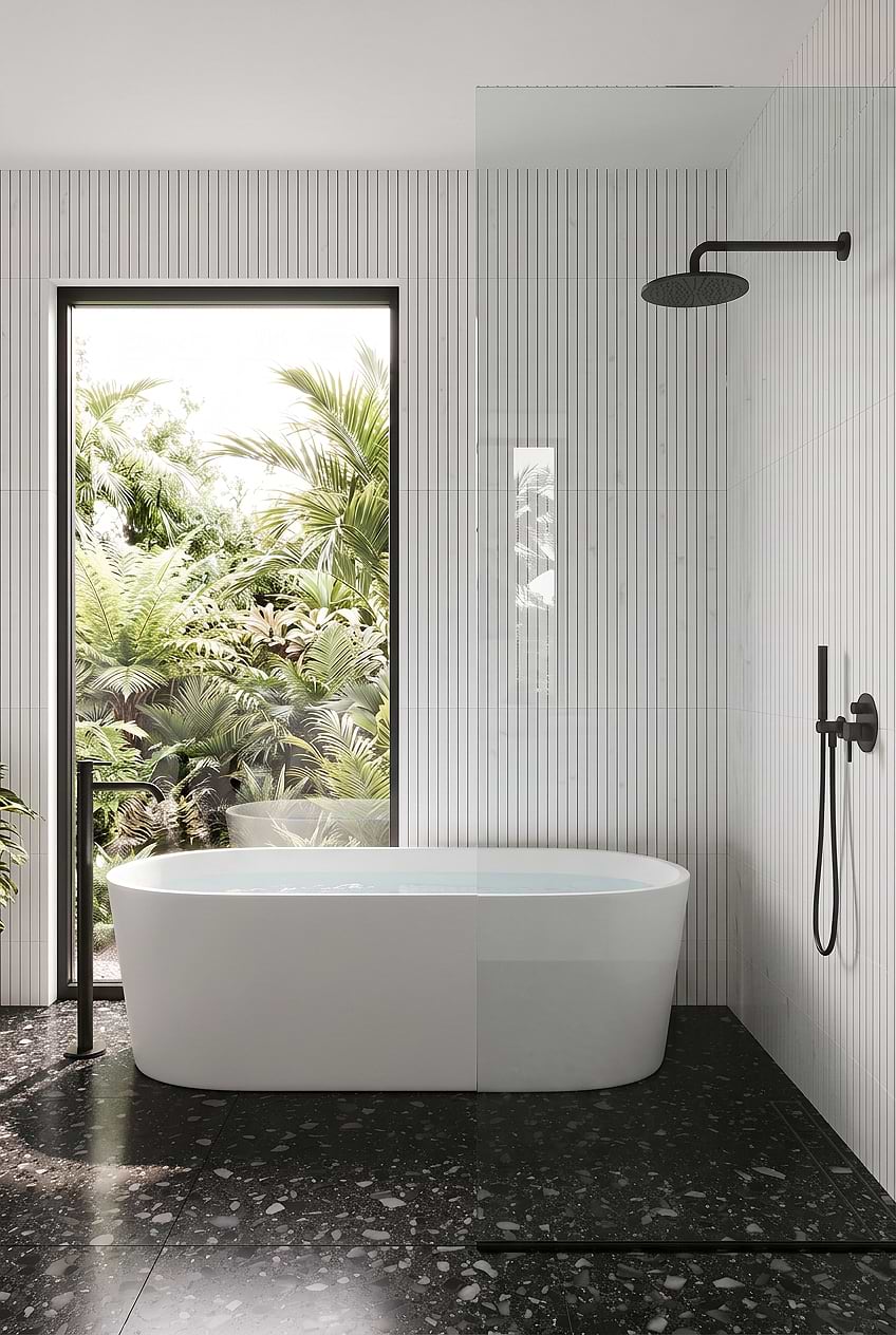 White Linear Marble Bathroom Wall BA1078