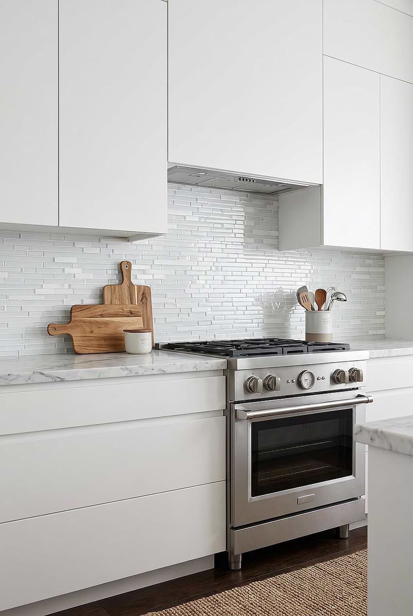 White Linear Marble Glass Backsplash BA1012