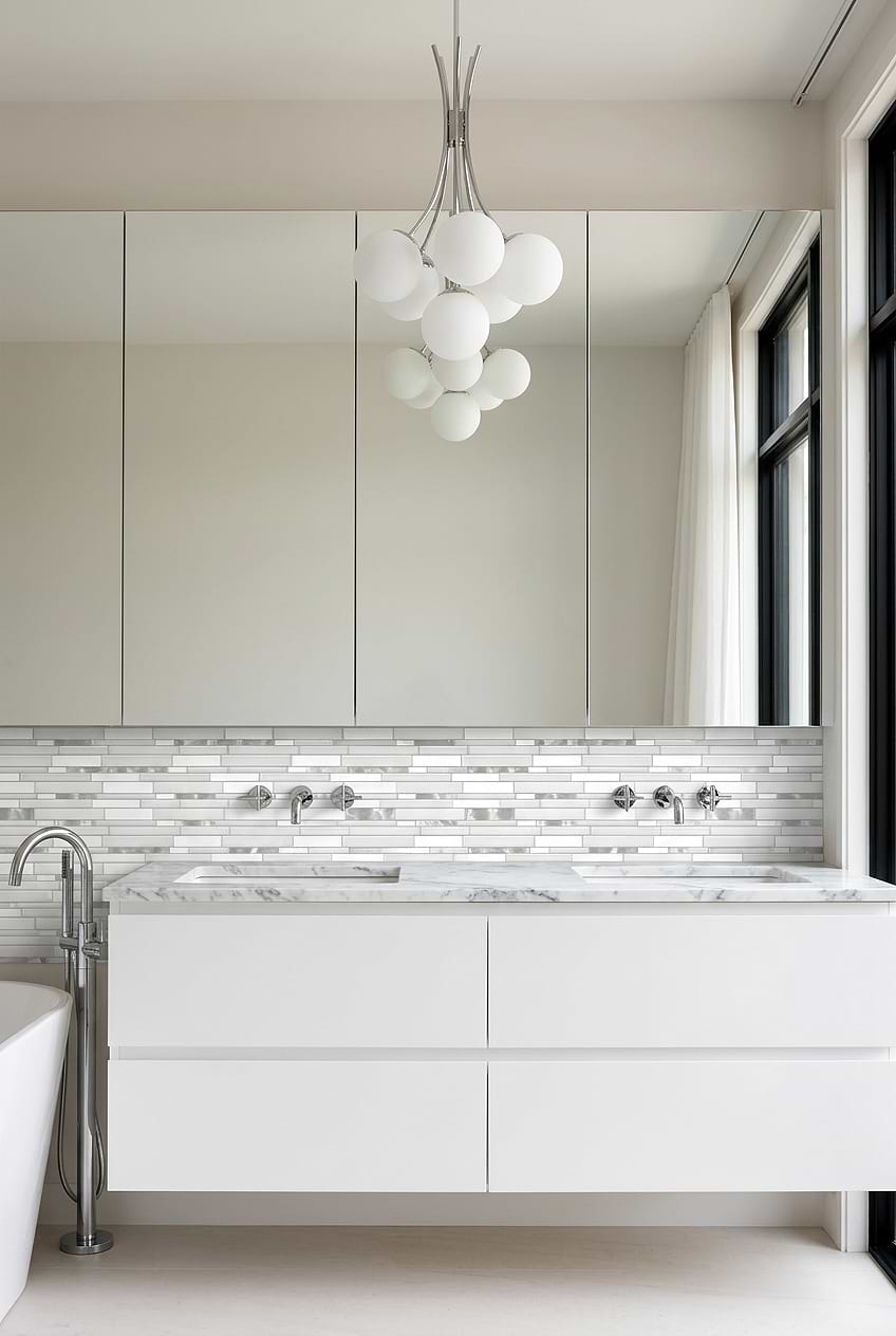 White Linear Marble Glass Bathroom Tile BA62032
