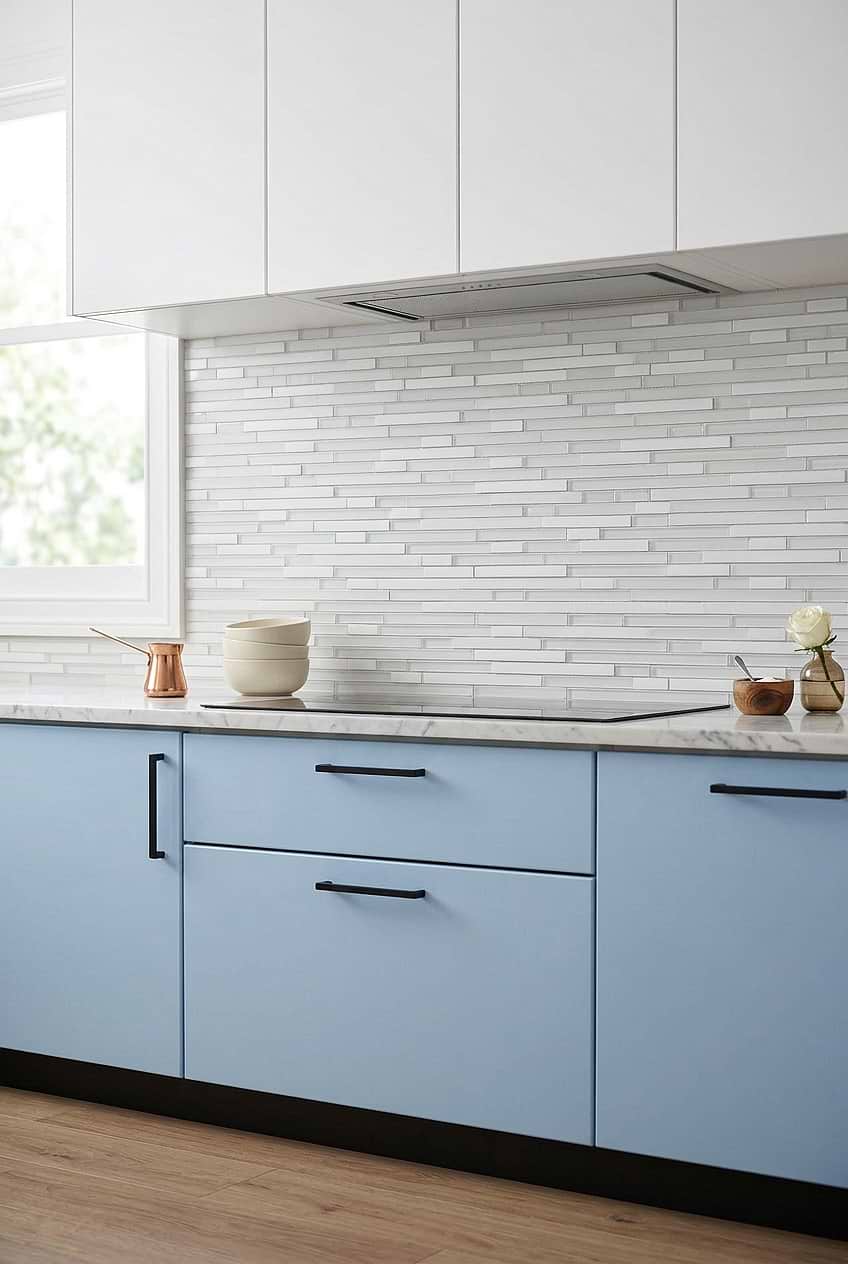 White Linear Marble Glass Kitchen Backsplash BA1012
