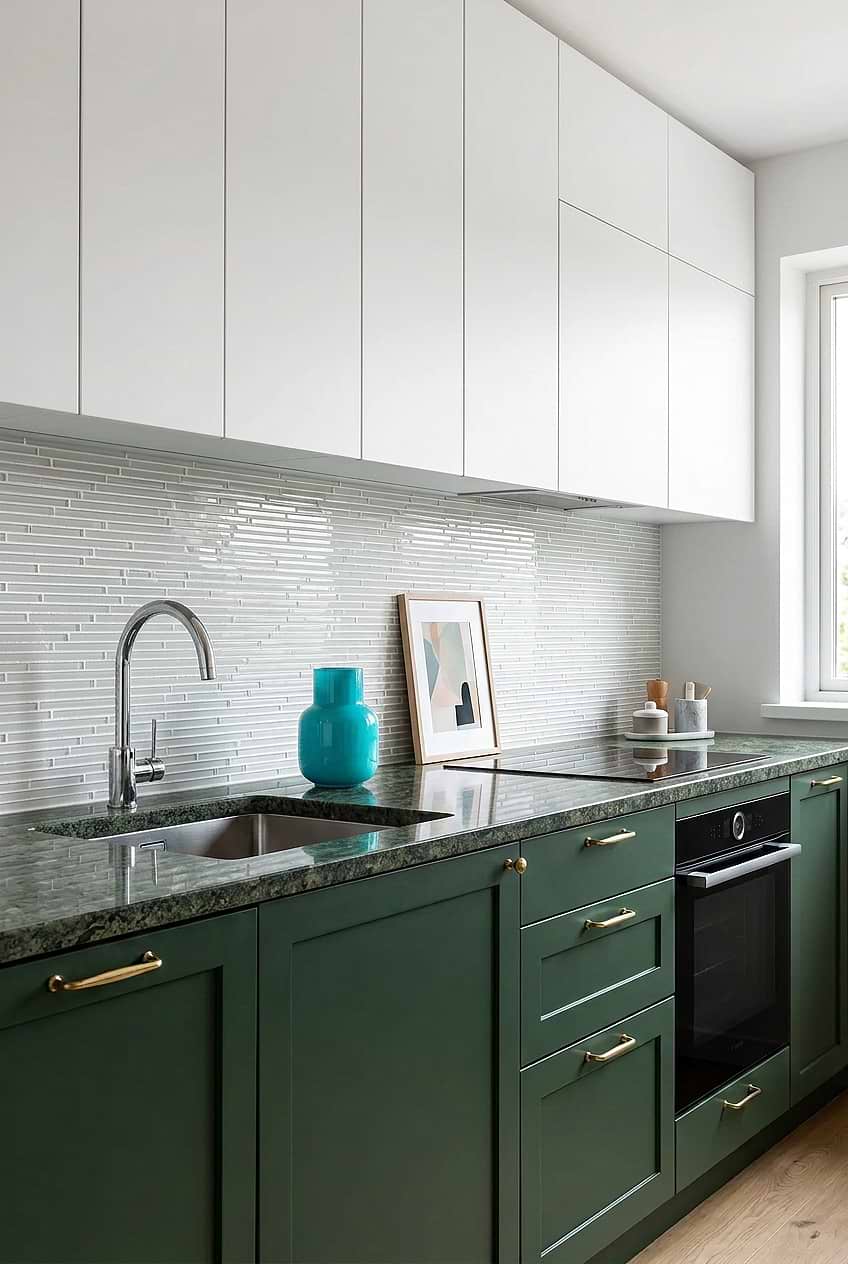 White Linear Mosaic Green Cabinets BA1164 White Linear Mosaic Green Cabinets BA1164