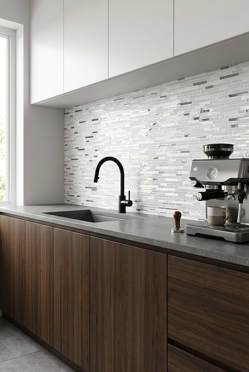 White Linear Mosaic Kitchen Backsplash BA62038
