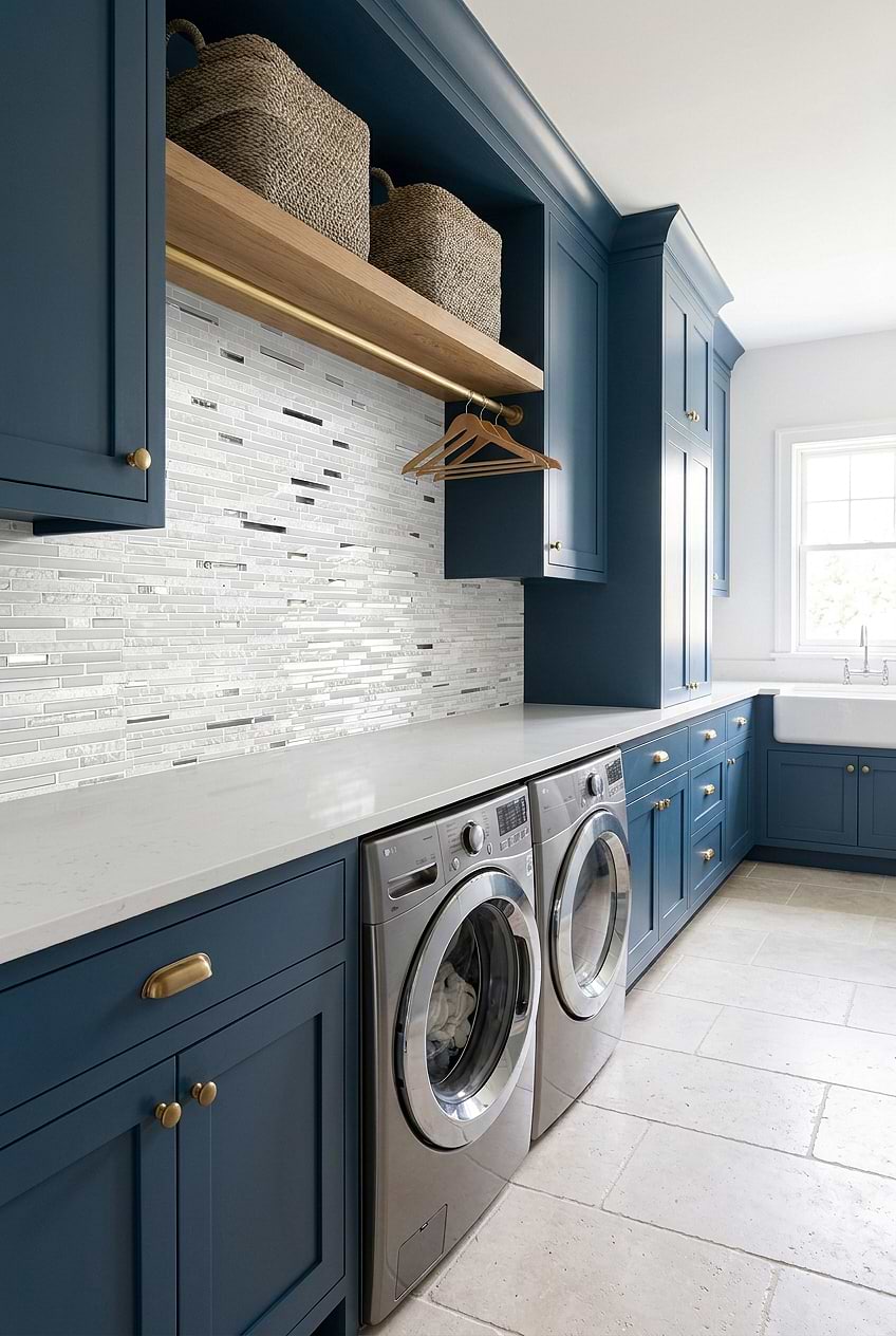 White Linear Mosaic Laundry Backsplash Tile BA62038
