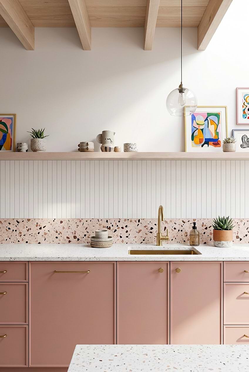 White Marble Backsplash Pink Cabinets BA1078 White Marble Backsplash Pink Cabinets BA1078