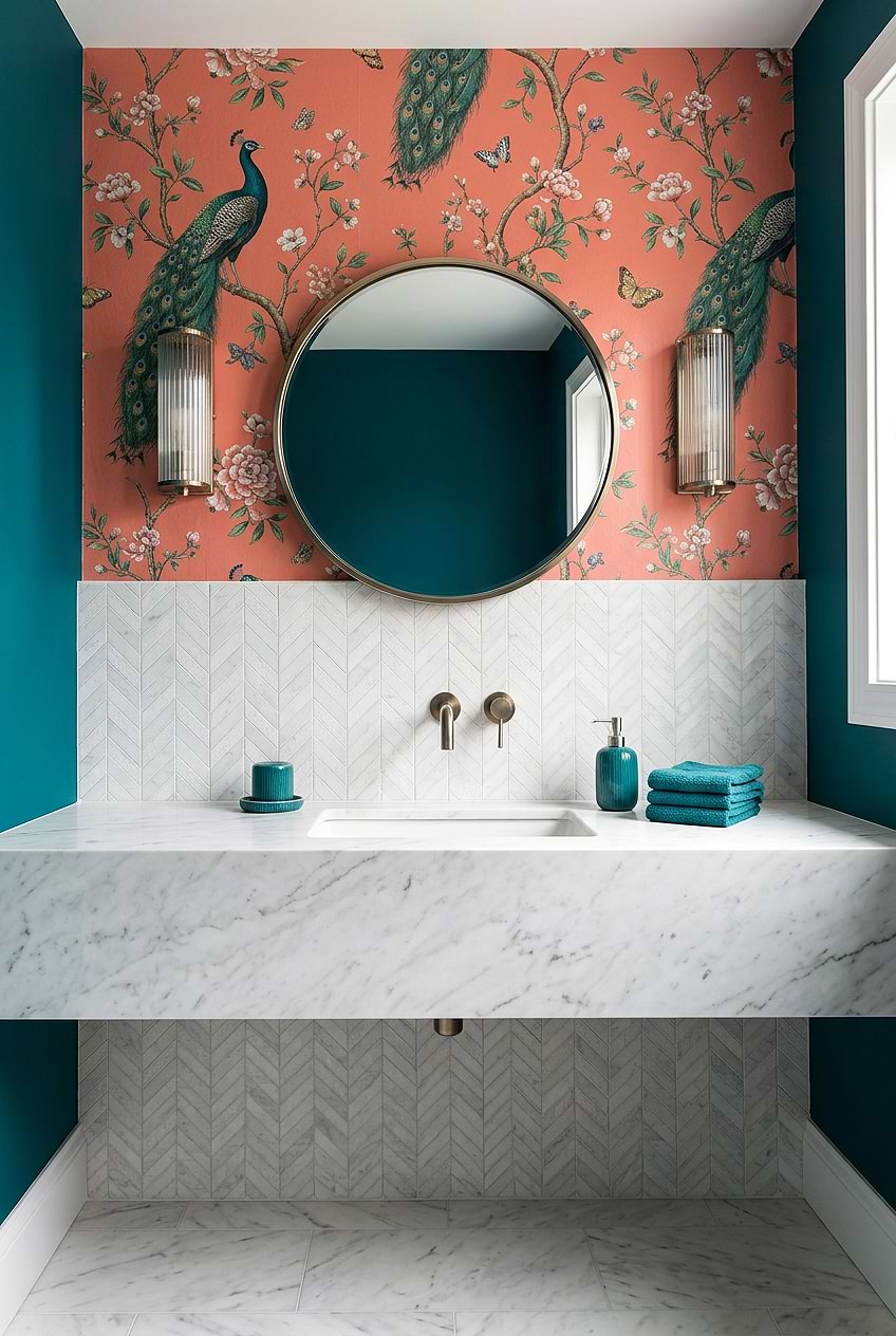 White Marble Chevron Bathroom Vanity Backsplash BA631613