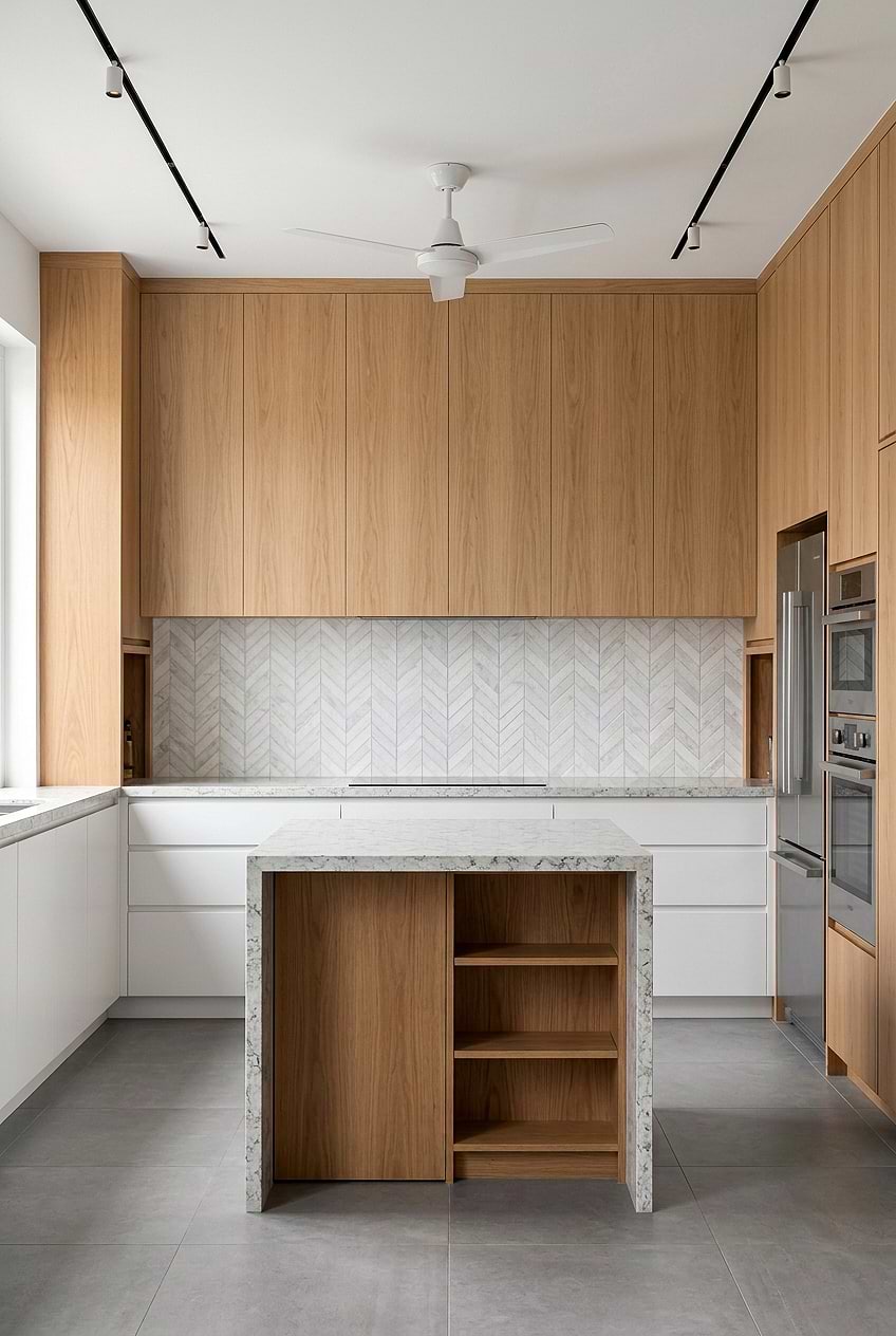 White Marble Chevron Kitchen Backsplash BA631613
