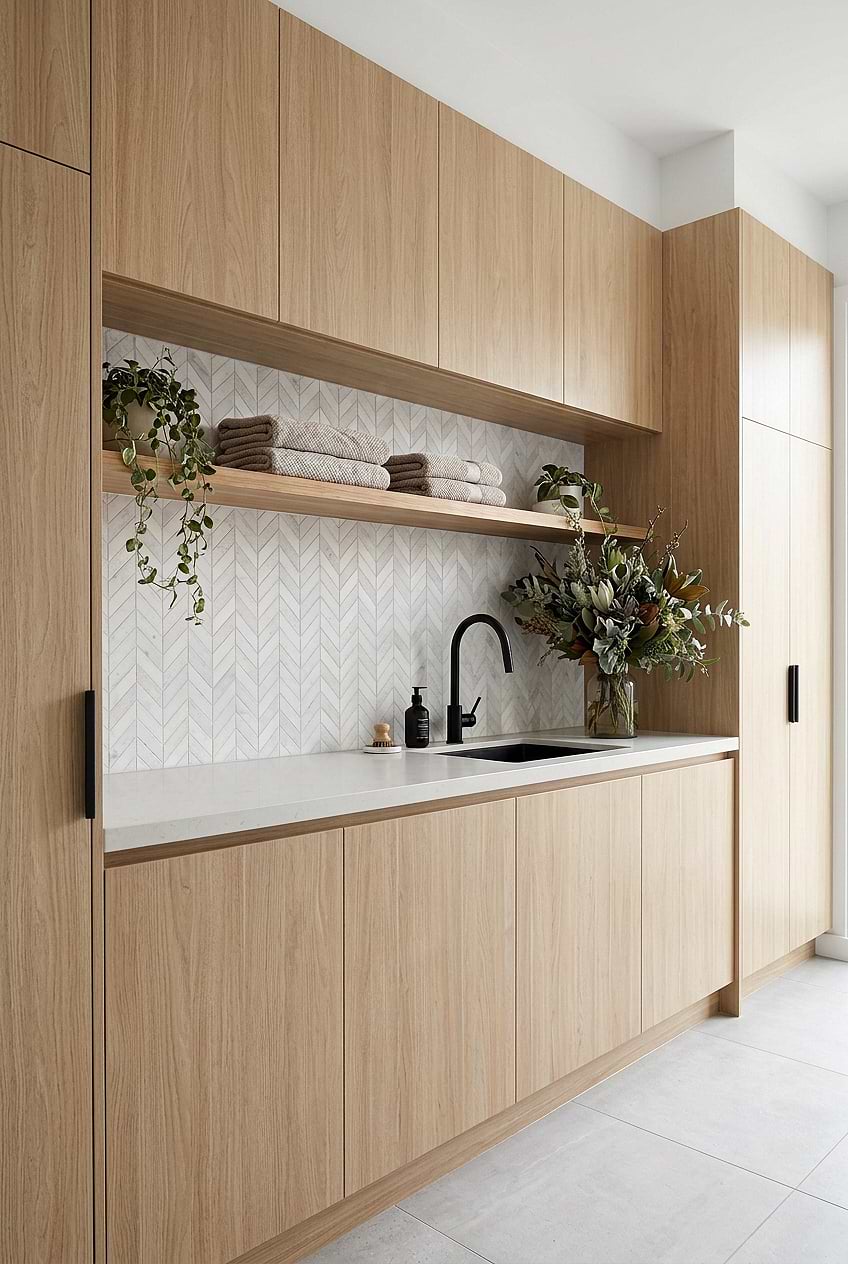 White Marble Chevron Laundry Room Tile BA631613