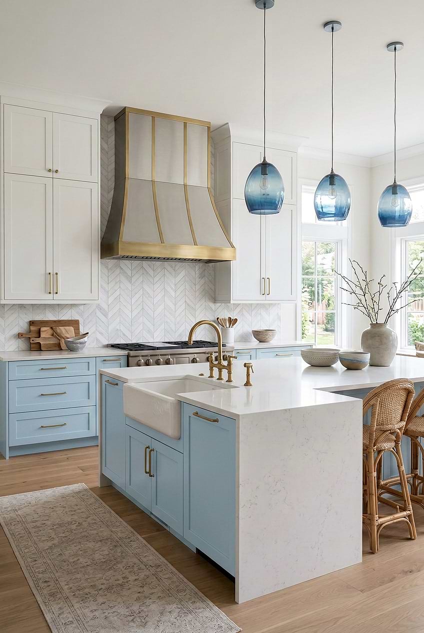White Marble Chevron Light Blue Kitchen BA631613