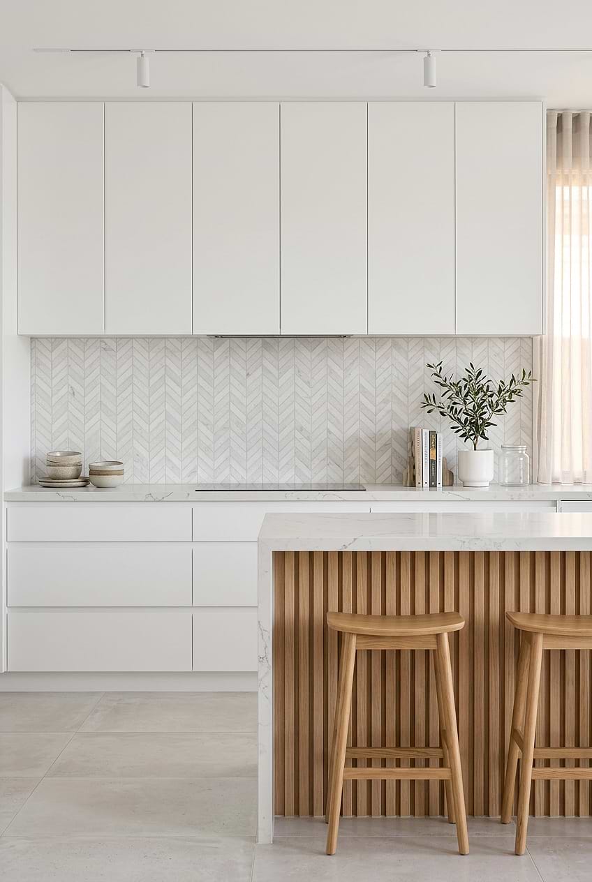 White Marble Chevron Scandinavian Kitchen BA631613