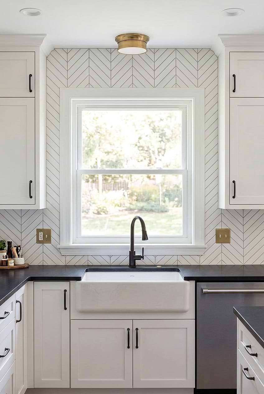 White Marble Chevron Window Backsplash BA6322