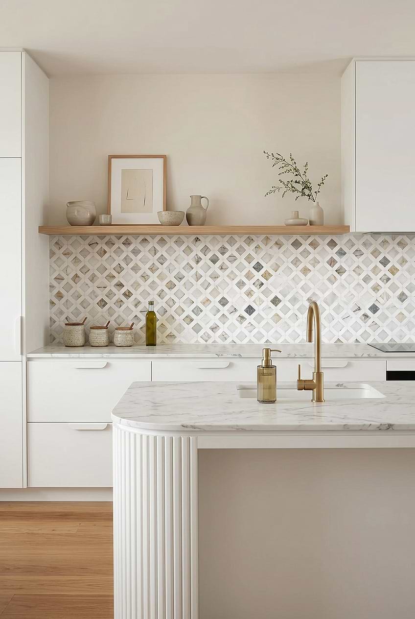 White Marble Diamond Backsplash Kitchen BA6313