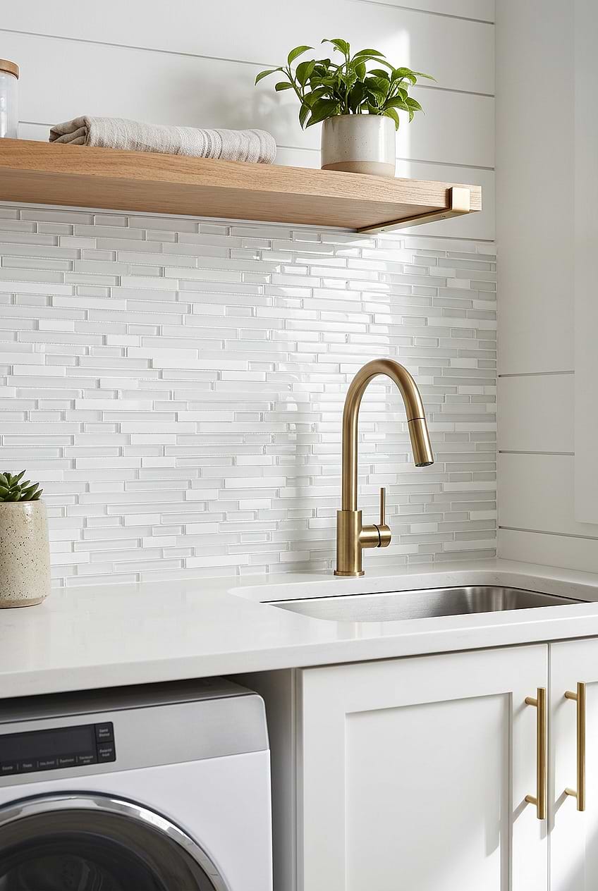 White Marble Glass Laundry Backsplash BA1012