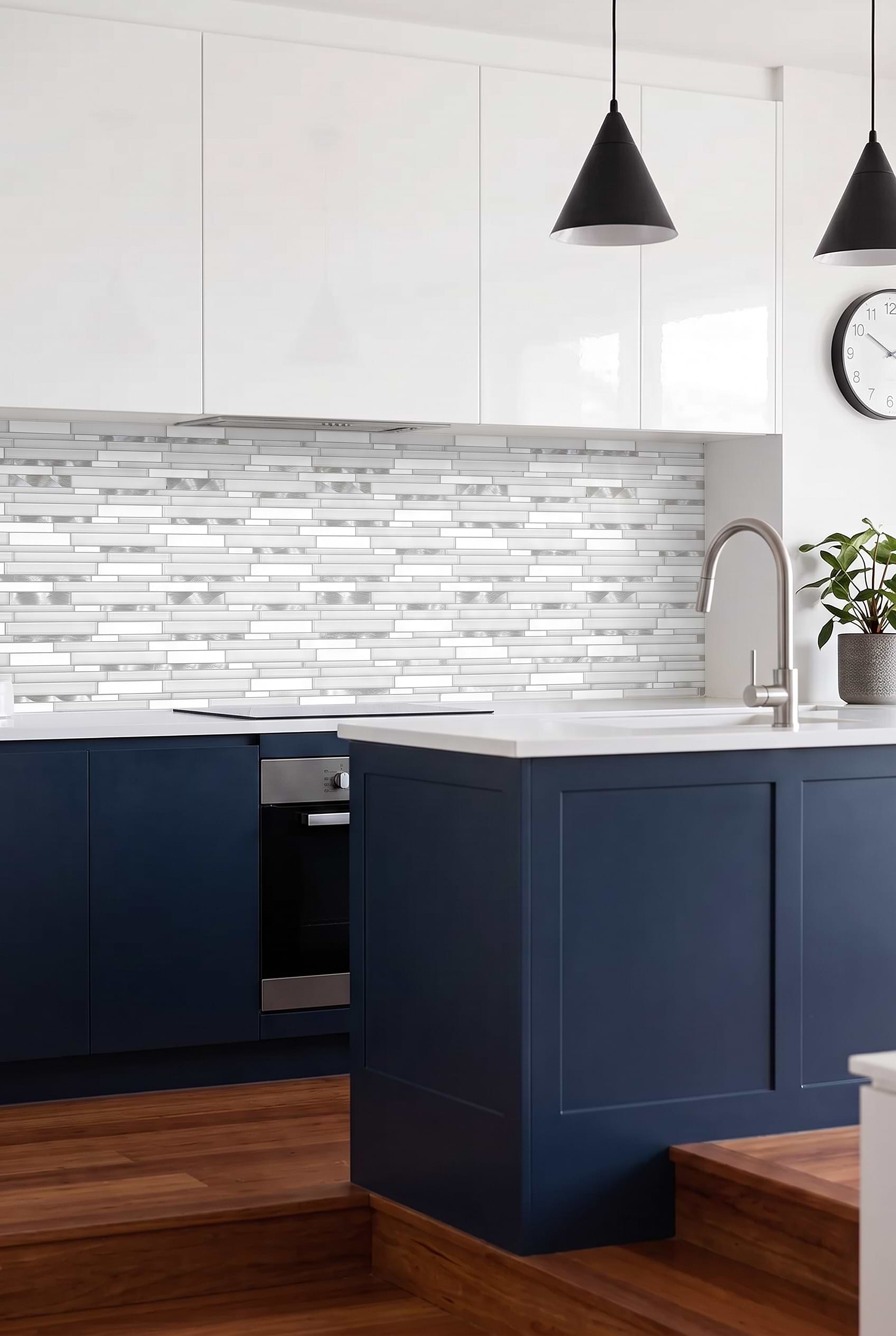 White Marble Glass Metal Mosaic Kitchen BA62032