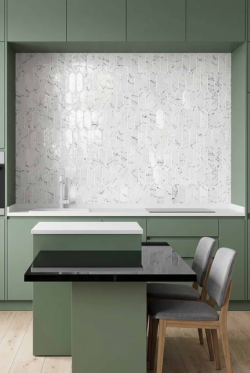 White Marble Glass Picket Backsplash BA5504