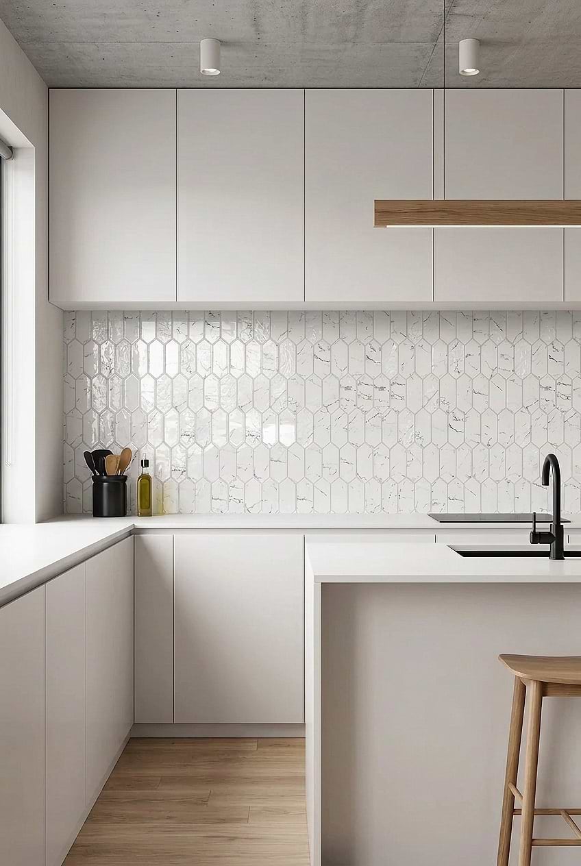 White Marble Glass Picket Kitchen Tile BA5504