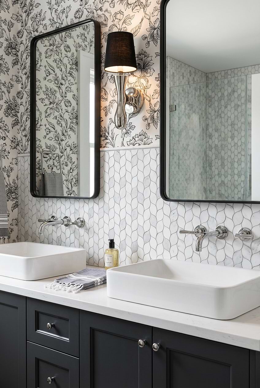 White Marble Leaf Bathroom Mosaic Tile BA6316