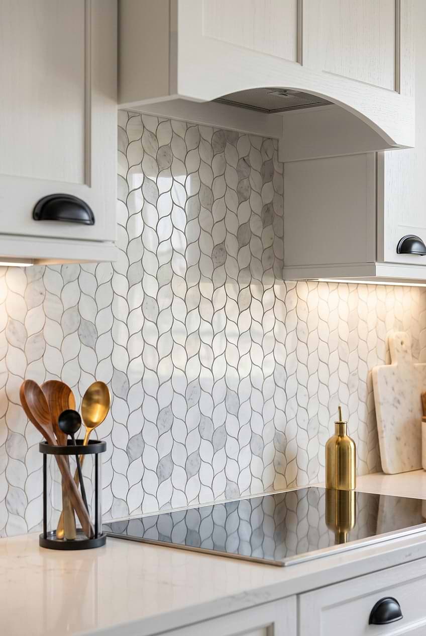 White Marble Leaf Mosaic Backsplash Kitchen BA6316