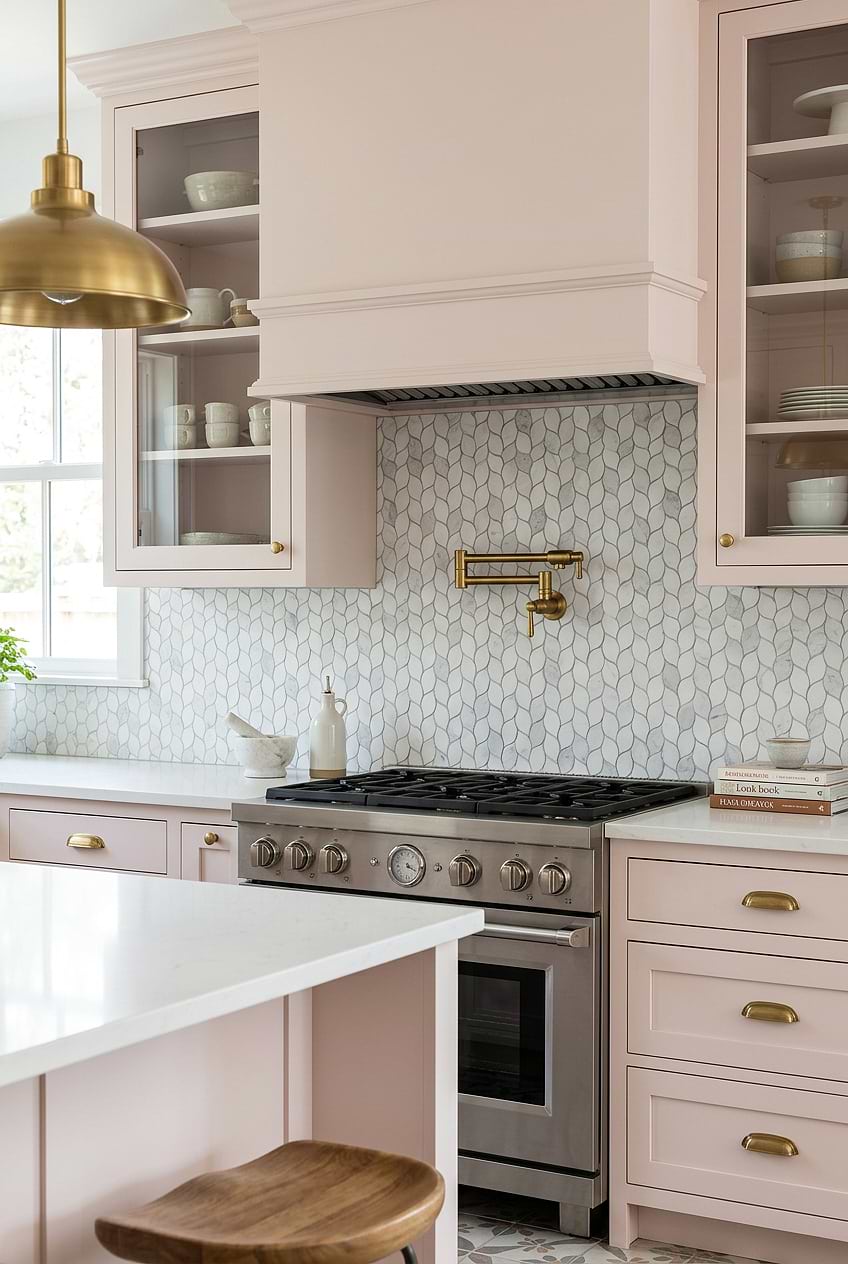White Marble Leaf Pink Kitchen BA6316 White Marble Leaf Pink Kitchen BA6316