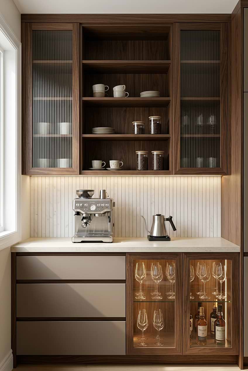 White Marble Linear Coffee Bar Backsplash BA1078
