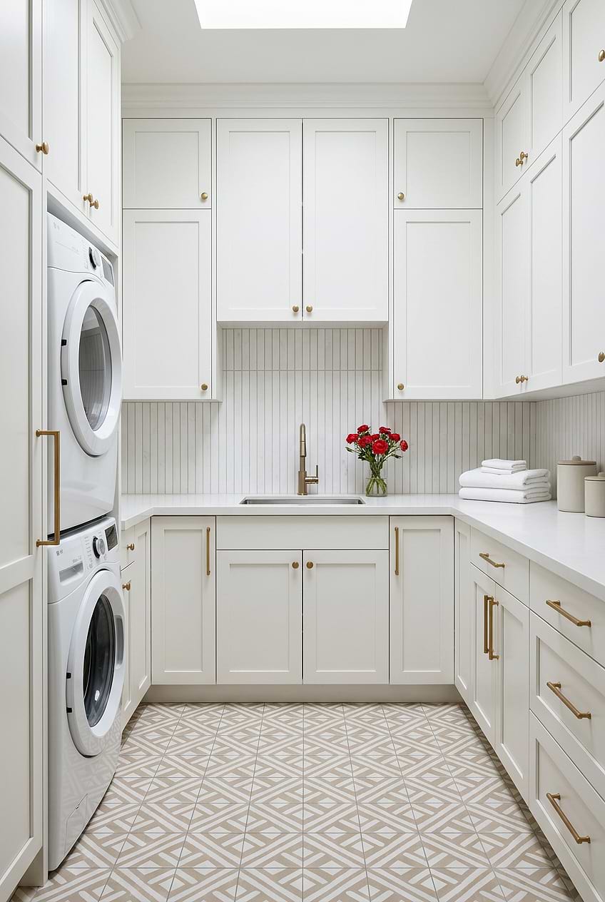 White Marble Linear Laundry Room Backsplash BA1078