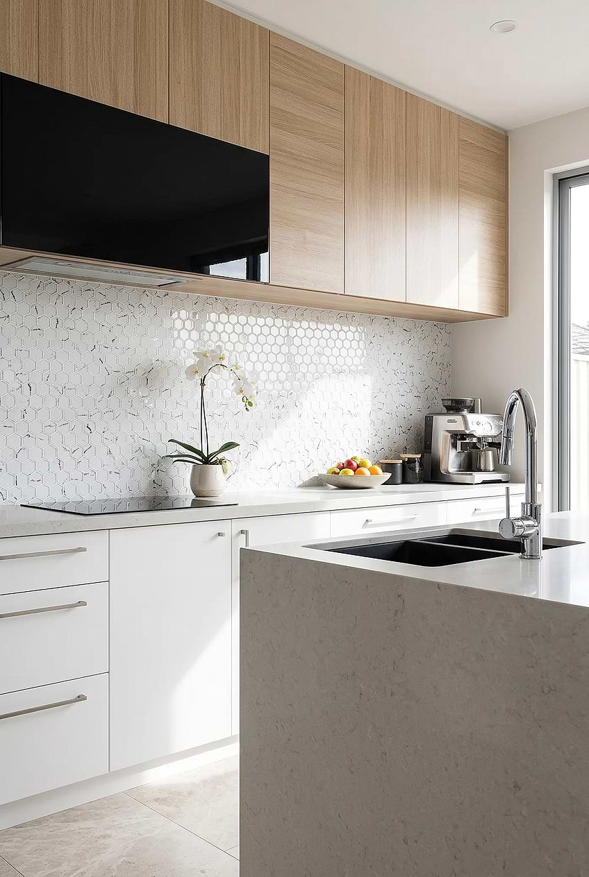 White Marble Look Hexagon Glass Mosaic Tile BA5509