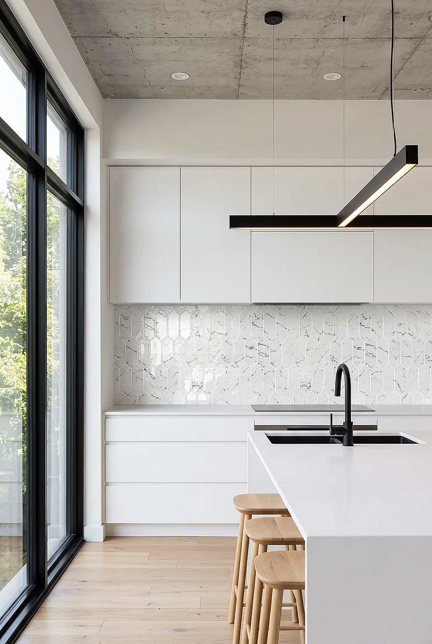 White Marble Look Picket Backsplash BA5504